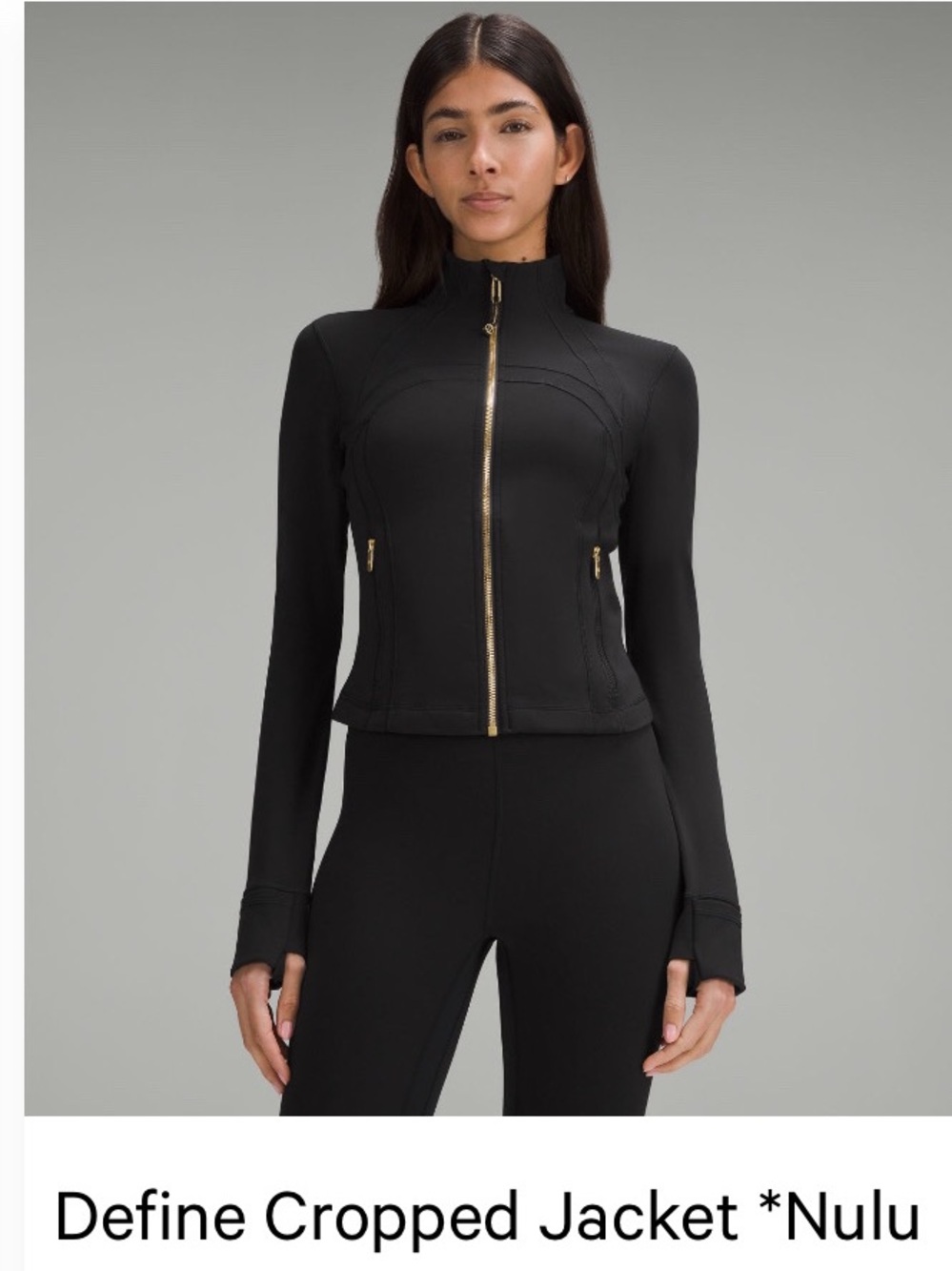 lululemon athletica Black Define Cropped Jacket with Gold Zippers